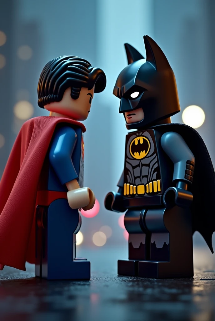 Superman and Batman in lego art, night
