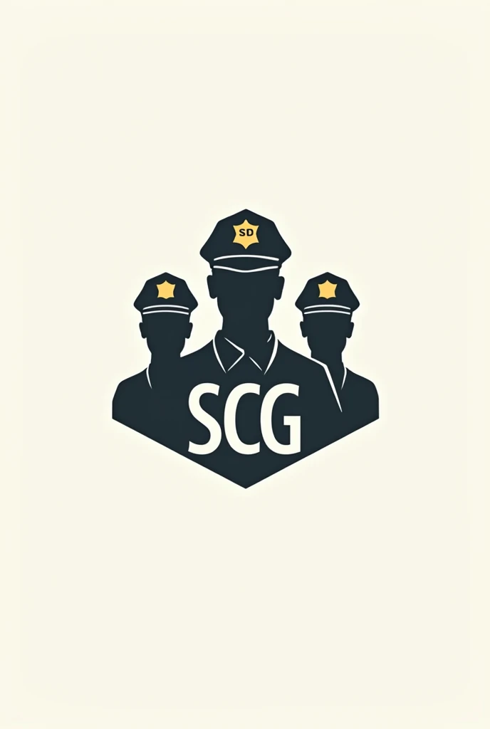 A logo for a security company, Minimalist style, with silhouettes of people wearing police caps, that has the initials SCG, and some symbolism that represents the community, preferably a sheriff&#39;s badge, and the one in the center has a beret