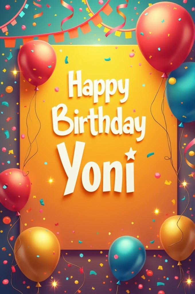 Create a birthday card with the following information.
🎉 Happy Birthday, Yoni ! 🎉
Today we celebrate an incredible person. May this new year of life be full of joy, love and many adventures. Enjoy your day to the fullest!
Fondly.