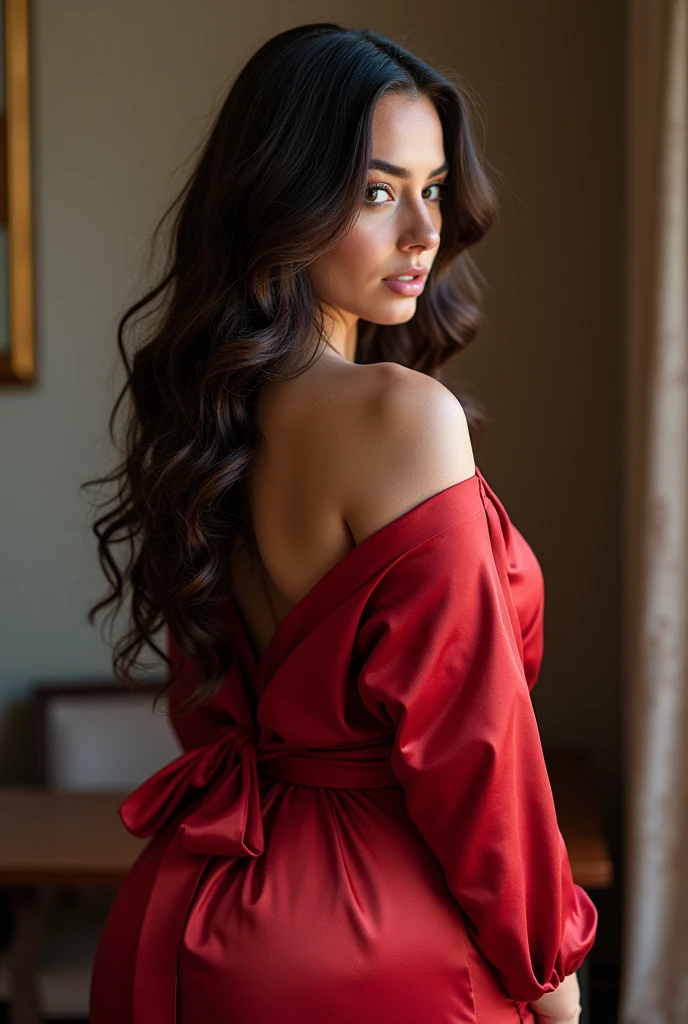 femme arafée, avec une robe , en robe , de derrière , montre s ses fesses , de dos , thick, Portrait Sophie Mudd, thick body, thick, angelawhite, ne pas montrer les doigts , Curved hourglass figure, beautiful thick female, thick thigs, Curvy Body, very curved, corps voluptueux, corps sexy, tetas grandes, curved model, dans son salon , toute seule , de dos