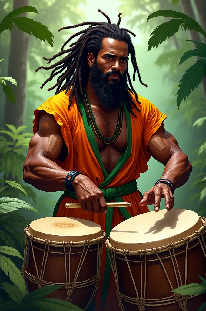 RASTAFARI MAN PLAYING DRUMS 
