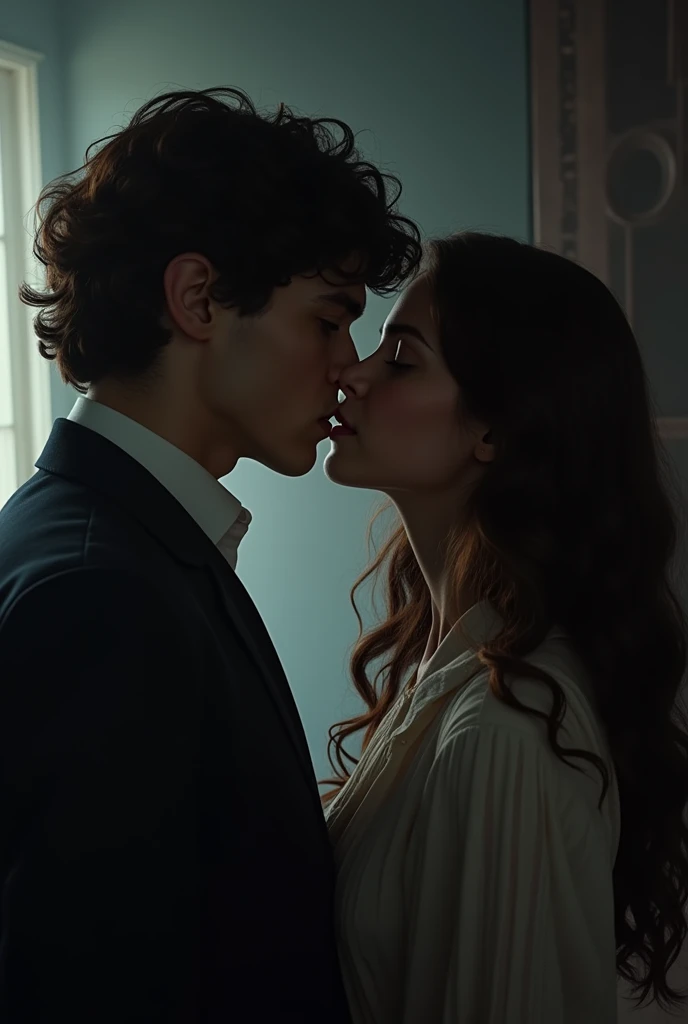 Miss Irene Adler from the BBC Scherlock series jealously watches as the beardless Scherlock Holmes from the BBC Scherlock series kisses the cheek of a 14 year old Brazilian girl with long, wavy brown hair and white skin.