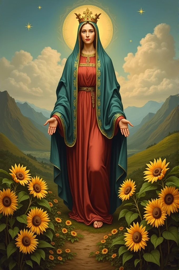 Image of the Virgin of the Valley with sunflowers at her feet