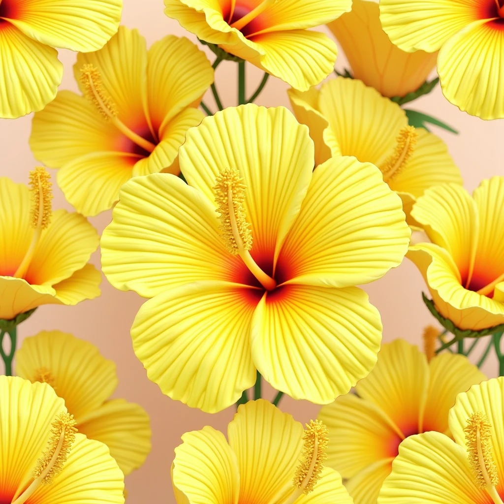 3D yellow hibiscus flower pattern