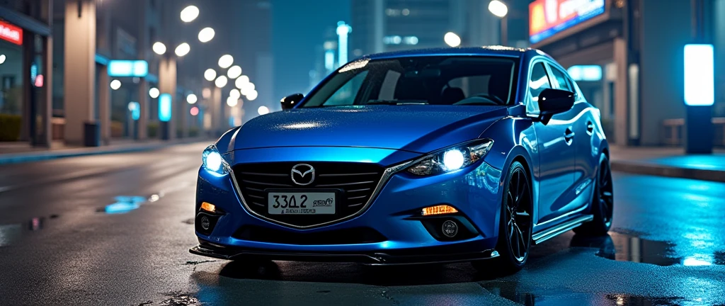 2016 mazda 3 ,Samurai Blue,License plate 3323 ,Modified cars,KLCC Malaysia,cyperpunk style,Hit the horizontal,Science Fiction ,New black grille,Taking photos at night,Handsome , murderous,