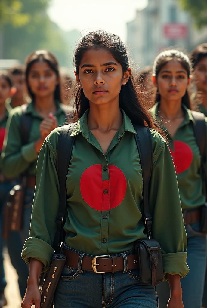 The student Janata movement formed through the anti-discrimination student movement in Bangladesh resulted in the fall of the ruling government. They now stay up all night in organized groups to protect all the people of the country from any evil forces by snatching the victory. Make a beautiful image by modifying everything. Show the realistic of the picture like Bangladeshi. Please into the image you remove their school/college bags. You add some protective tools and in this image you show all boys and people of Bangladesh.