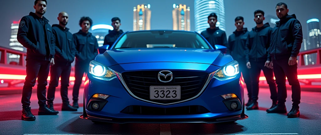 2016 mazda 3 ,Samurai Blue,License plate 3323 ,Modified cars,KLCC Malaysia,cyperpunk style,Hit the horizontal,Science Fiction ,New black bee net,Taking photos at night,Handsome , murderous,Malaysia,Group of riders
