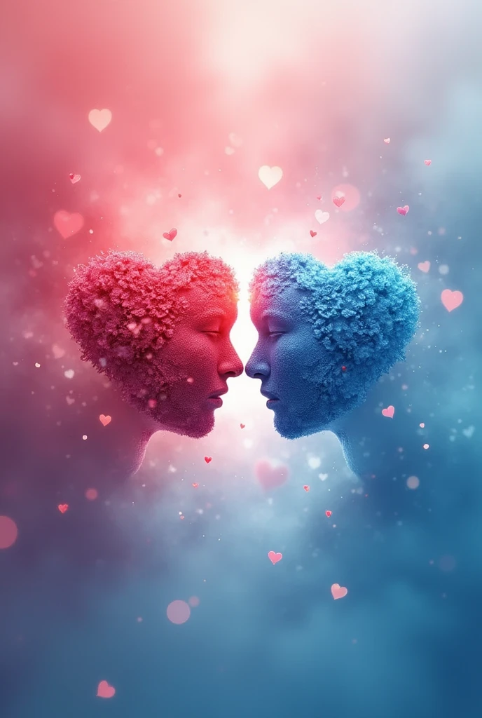 dvr-wwyt, a woman thinking of a kissing couple, double exposure,glowing hearts