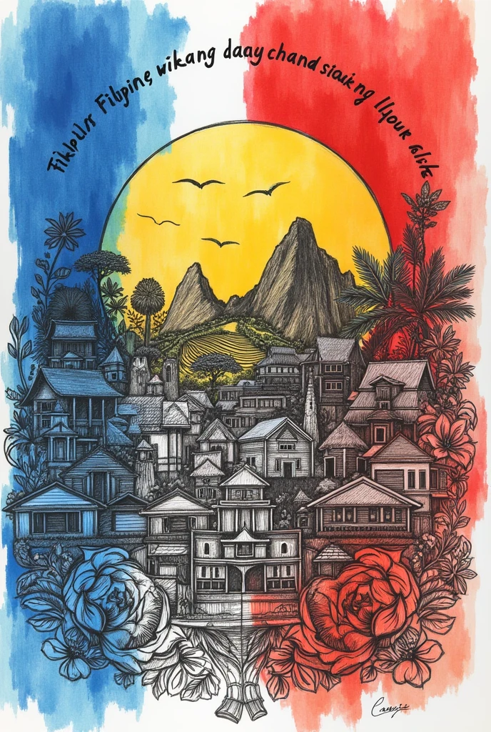 ( drawing sketch using pencil ) In creating a poster making that reflects the theme "Filipino, wikang mapagpalaya," I would incorporate elements that celebrate the beauty and richness of the Filipino language. The colors of the Philippine flag - blue, red, white, and yellow - would serve as the backdrop, symbolizing unity, patriotism, and freedom.
I would include images of iconic Filipino landmarks, such as the Banaue Rice Terraces, Mayon Volcano, and Intramuros, to highlight the cultural heritage and natural beauty of the Philippines. These images would be accompanied by Filipino proverbs and quotes that emphasize the importance of language in shaping our identity and understanding our history.
The poster would also feature traditional Filipino symbols, such as the sampaguita flower, sarimanok, and baybayin script, to showcase the unique cultural heritage of the Philippines. These symbols would serve as a reminder of the rich history and traditions that have been passed down through generations.