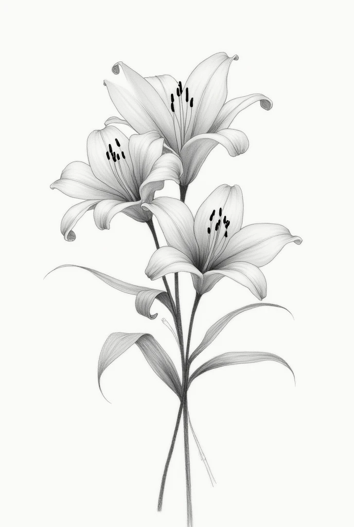 A painting of lilies in a pencil style as if it were a sketch