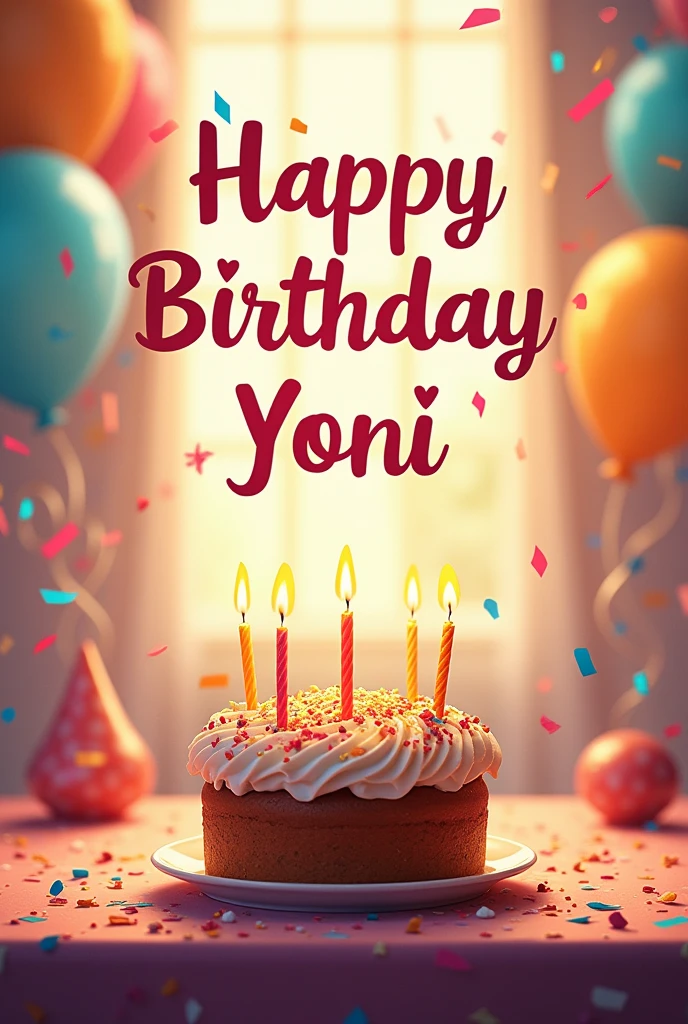 Create a birthday card with the following information.
🎉 Happy Birthday, Yoni. ! 🎉
Today we celebrate an incredible person. May this new year of life be full of joy, love and many adventures. Enjoy your day to the fullest!
Fondly.