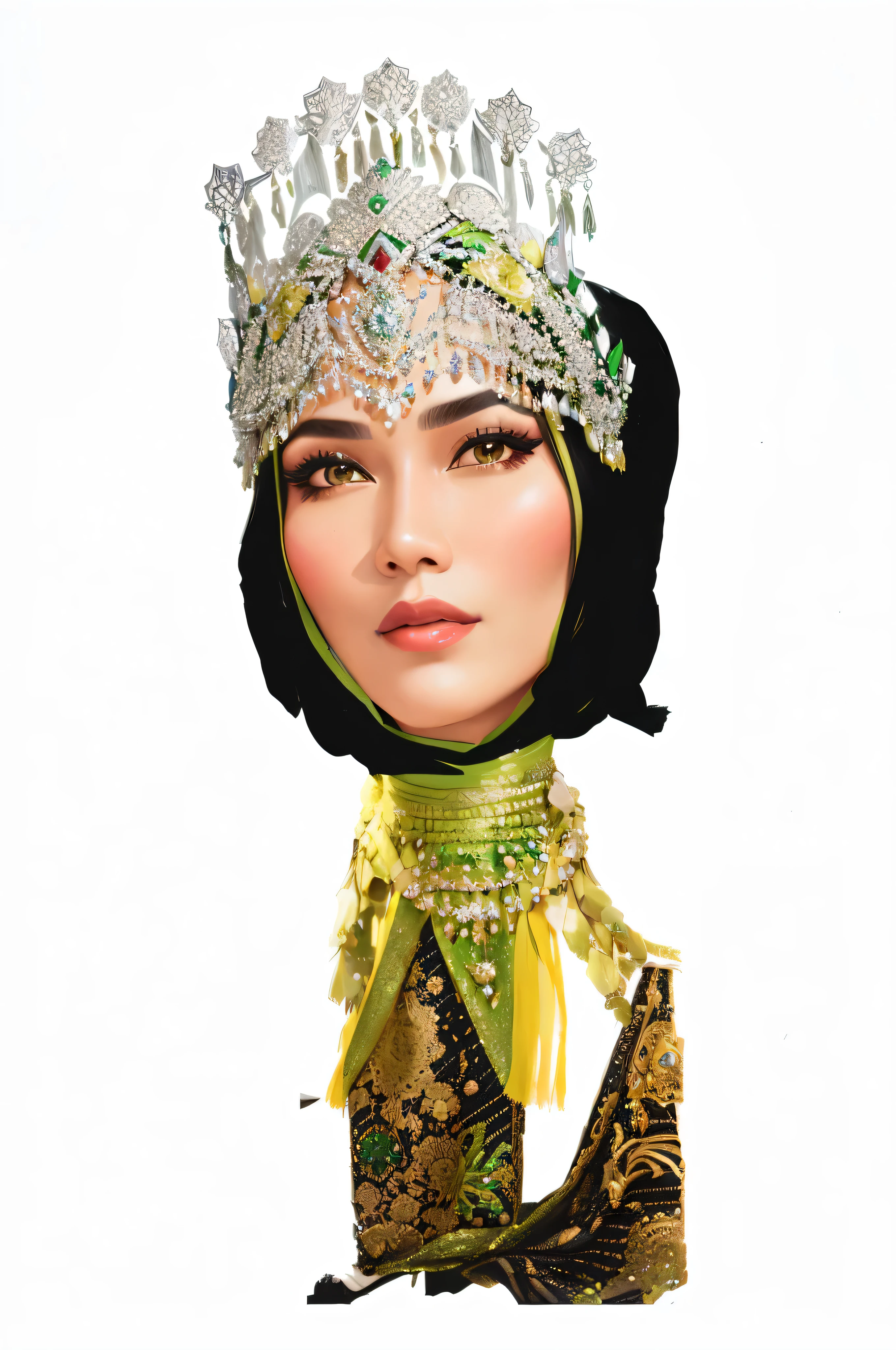 a cartoon image of a woman in a traditional outfit, headscraft, inspired by Altoon Sultan, potrait, inspired by Nazmi Ziya Güran, inspired by Basuki Abdullah, inspired by Shaddy Safadi, traditional art, high quality portrait, traditional portrait, [ digital art ]!!, traditional, by Abidin Dino, faridah malik, realism artstyle