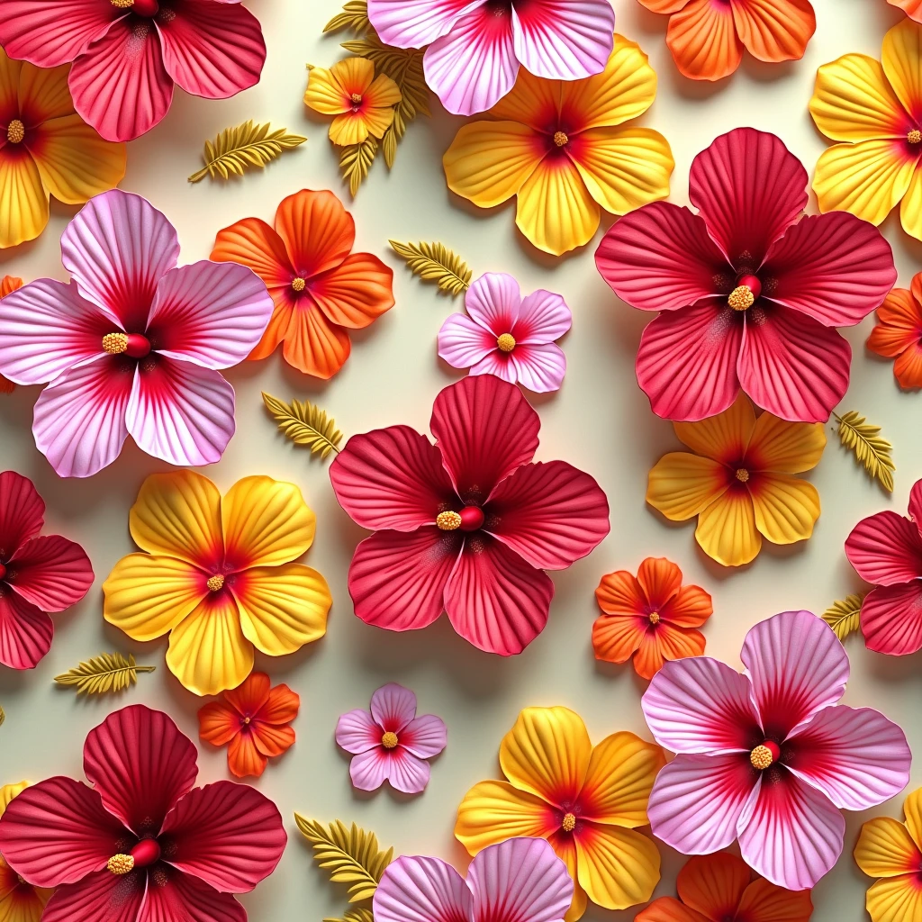 3D colorful hibiscus flower pattern