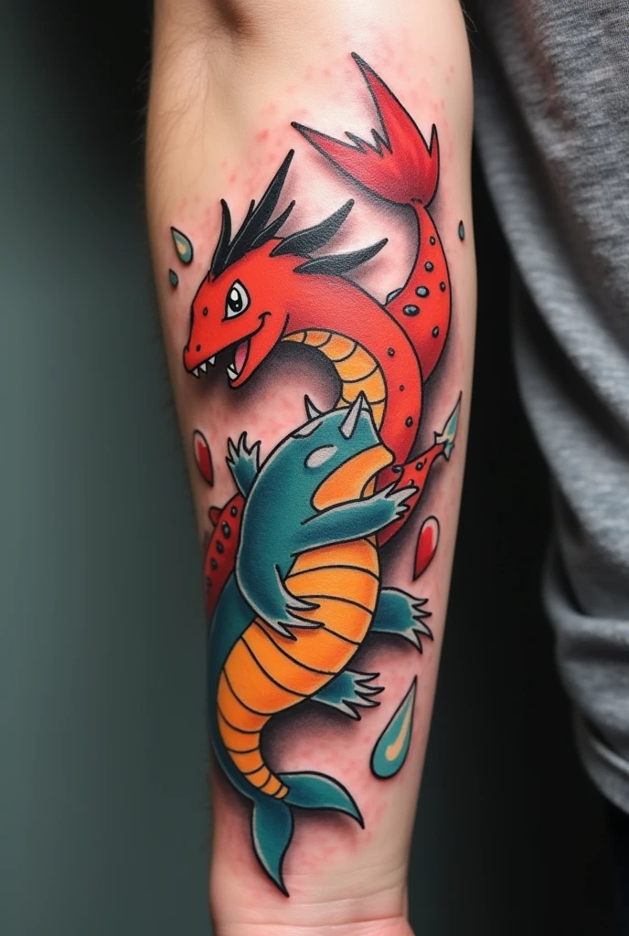 a pokemon tattoo that matches magikarp and gyarados, of 12 cm 