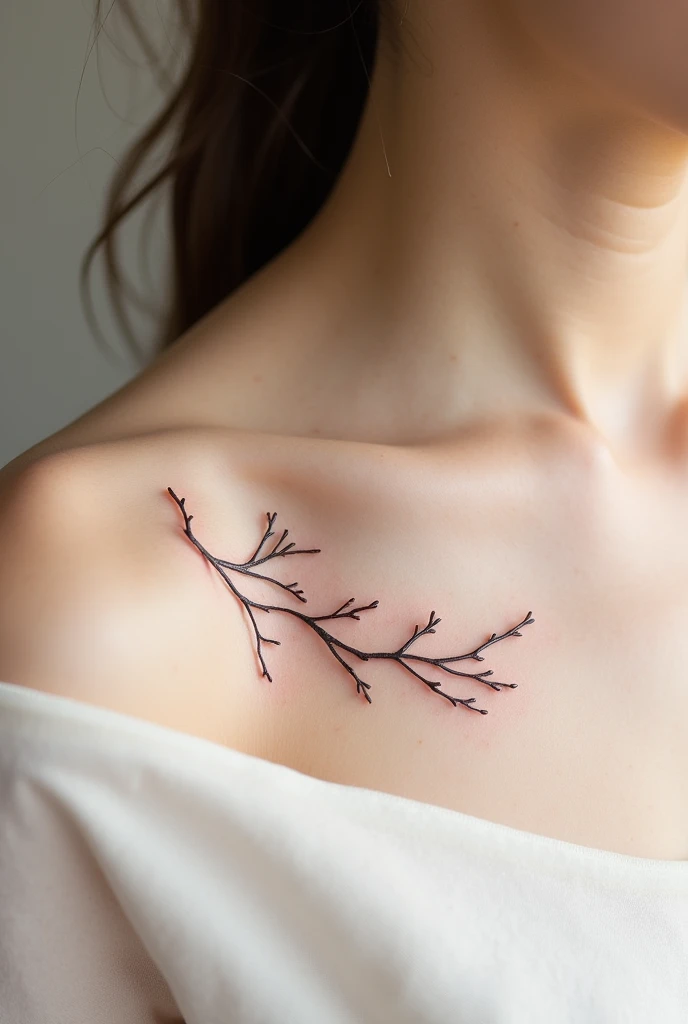 A tattoo on the collarbone with branches 