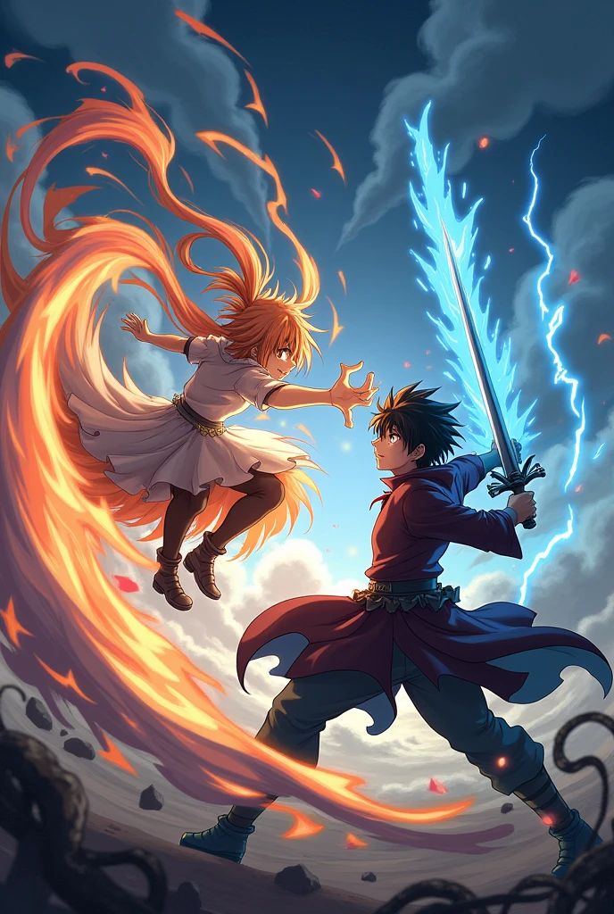 Make an image of Yuno and Asta in an intense fight with their best transformations 

