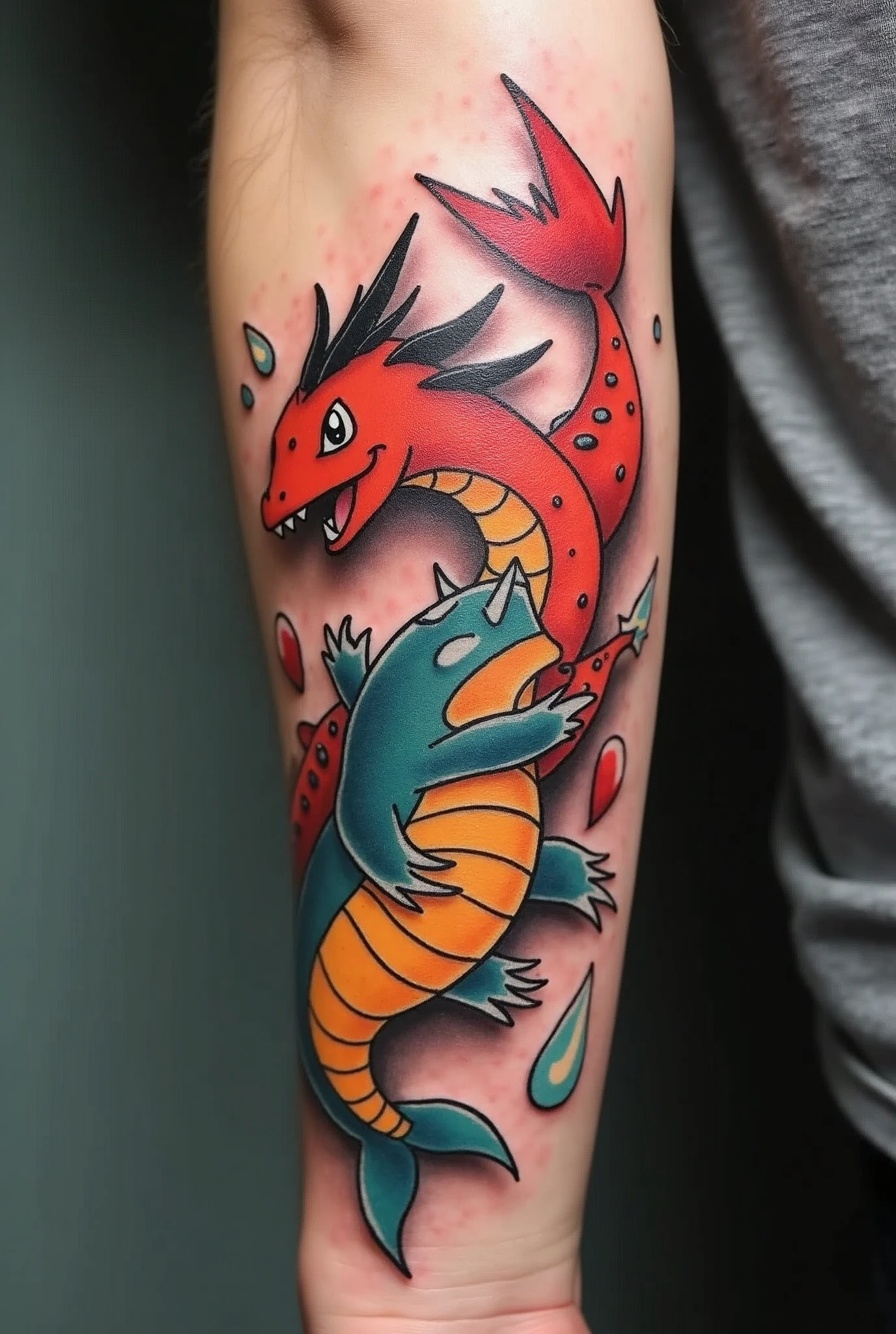 a pokemon tattoo that matches magikarp and gyarados, of 12 cm 