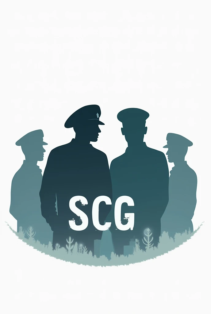 Logo for a community security company, with 5 silhouettes, Four with plain police-style caps and the one inside with a beret, representing the community, that has the initials SCG, In addition to the legend of Gaitan community security