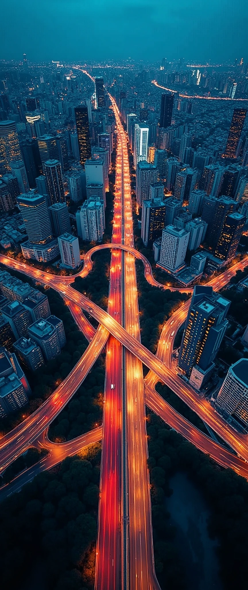 (Light trail photography:2.0),Tokyo,Skyscrapers,Metropolitan Expressway,(Intersection of highway:2.0),night,Shooting from the air by plane,beautiful光の残像,(masterpiece:1.2,Highest quality,Ultra-high resolution,Super detailed,8k,Realistic,Best aesthetics),beautiful,(dynamic)