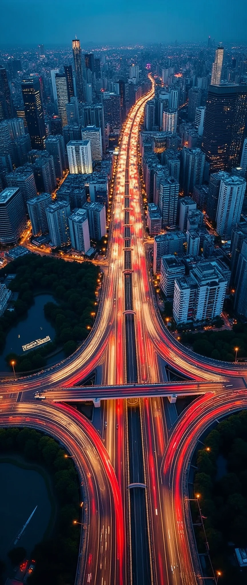 (Light trail photography:2.0),Tokyo,Skyscrapers,Metropolitan Expressway,(Intersection of highway:2.0),night,Shooting from the air by plane,beautiful光の残像,(masterpiece:1.2,Highest quality,Ultra-high resolution,Super detailed,8k,Realistic,Best aesthetics),beautiful,(dynamic)