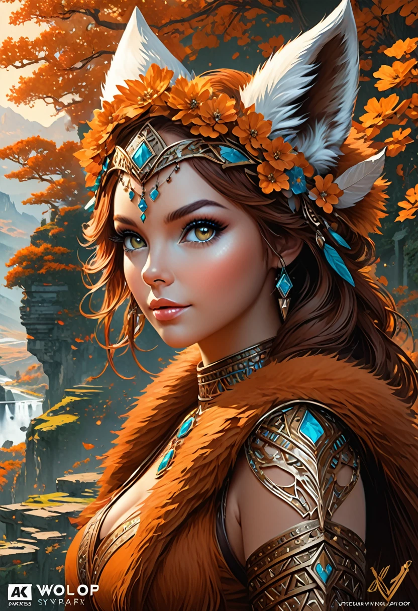 Anthropomorphic feminine fox-satyr enchantress. Official Art – An Award-Winning Digital Masterpiece In 4K Ultra HD, Extreme Detail And Intricate Realism. Symmetrical Face. This Concept Art Brought To Life By The Hands Of Artists Like Wlop & Artgerm In A Stunning 2D Vector Illustration. Background Is A Panoramic Vista.