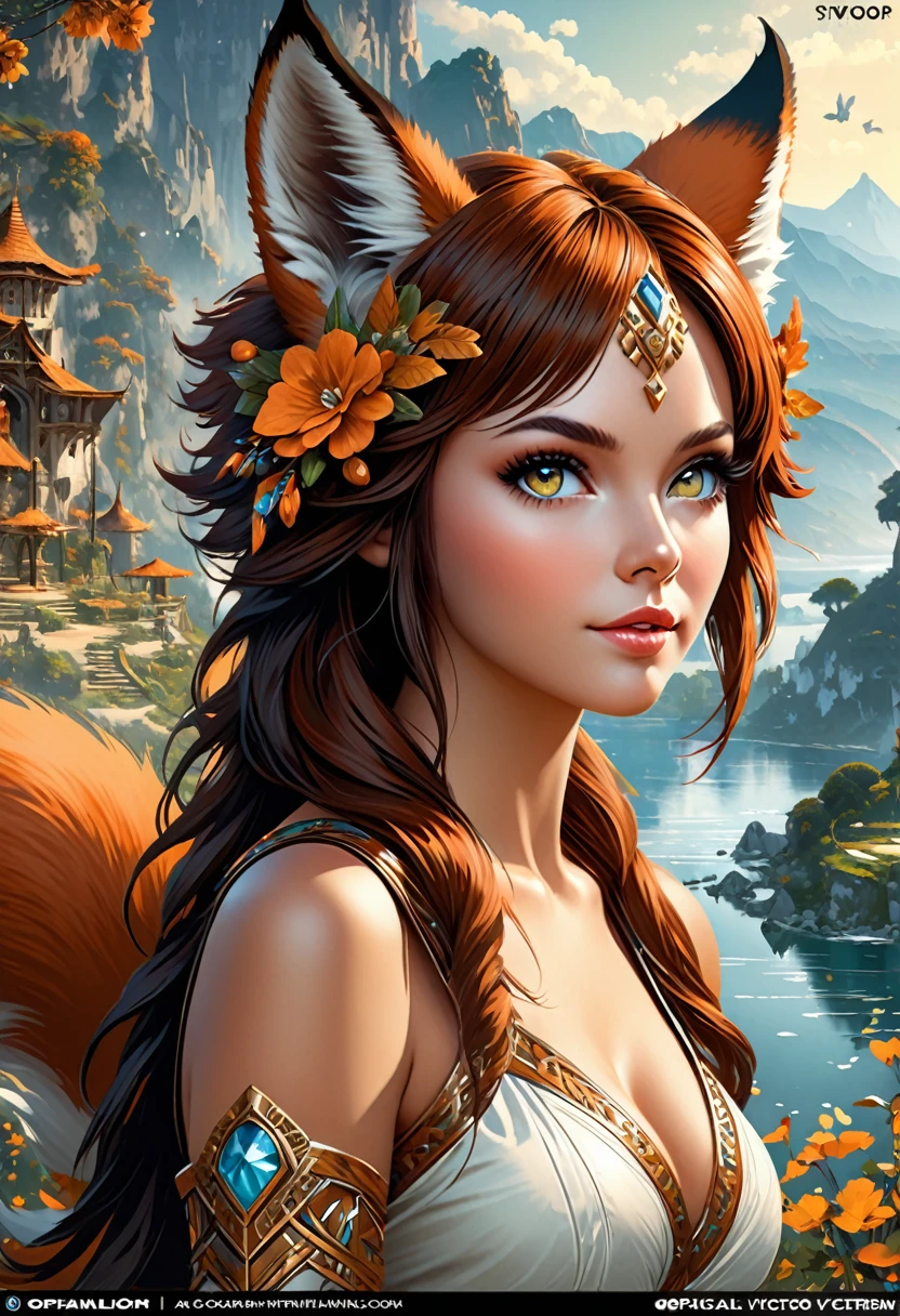 Anthropomorphic feminine fox-satyr enchantress. Official Art – An Award-Winning Digital Masterpiece In 4K Ultra HD, Extreme Detail And Intricate Realism. Symmetrical Face. This Concept Art Brought To Life By The Hands Of Artists Like Wlop & Artgerm In A Stunning 2D Vector Illustration. Background Is A Panoramic Vista.