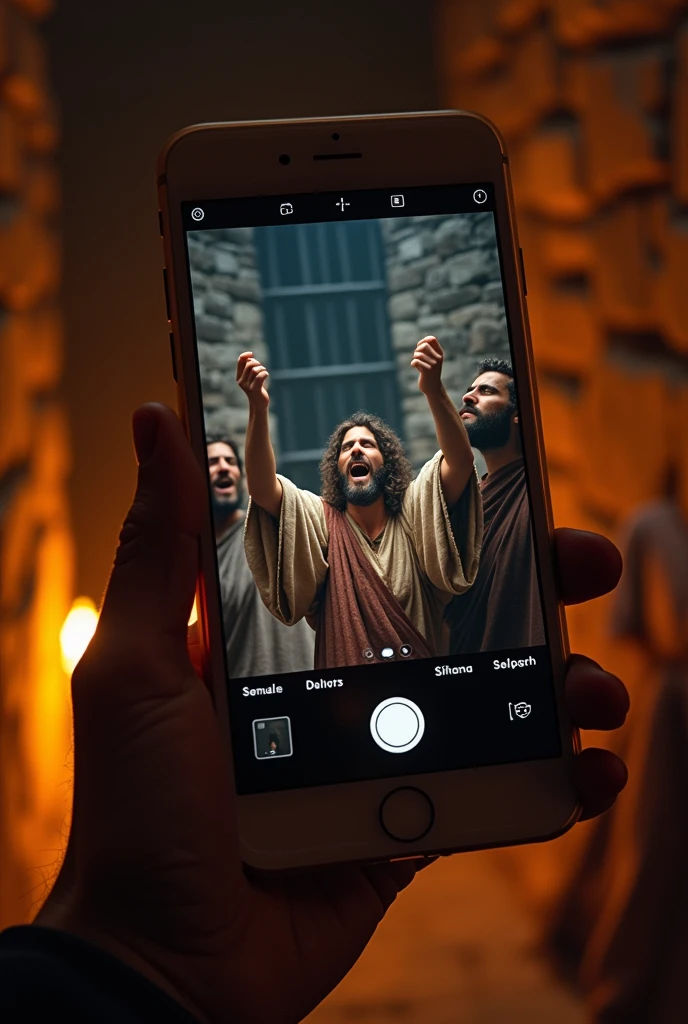 Paul and Silas in Prison, praising God and taking selfies with a cell phone