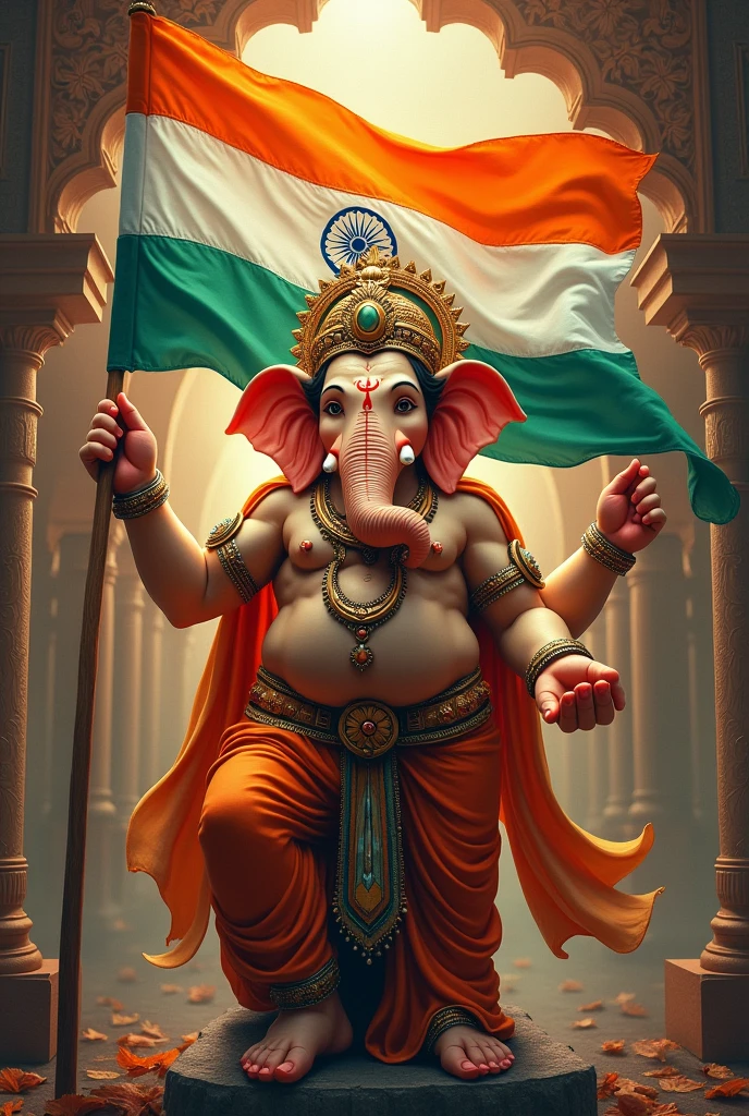 Ganesh power full hold Indian flag 