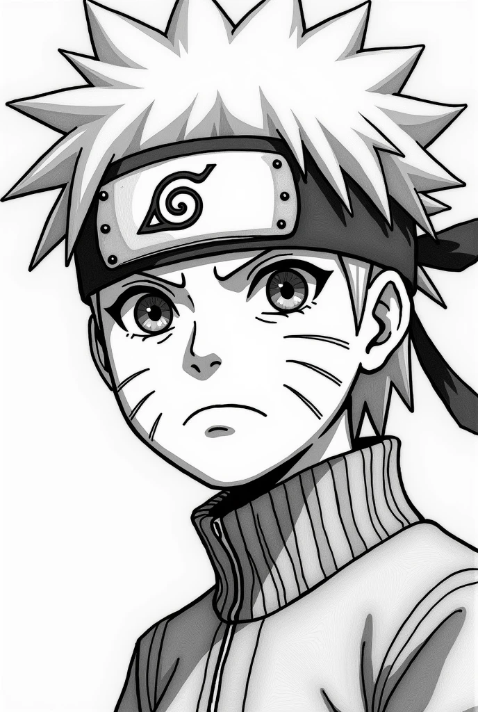 A black and white illustration featuring one of Naruto's main characters., naruto uzumaki, sasuke uchiha, sakura haruno, Kakashi Hatake, hyuga Hinata, gaara, Jiraiya, tsunade, itachi uchiha, orochimaru, Shikamaru Nara, Kiba Inuzuka, Rock Lee, Neji Hyuga, Pain/Nagato e tambem separado itachi uchiha, Kisame Hoshigaki, Pain/Nagato, the woman, Deidara, Sasori, Hidan, Kakuzu, ZETSU, Tobi/obito uchiha, in the style of a poster with characters. There must be an empty white background, no shading, with open space between the lines. ONLY THE FACE