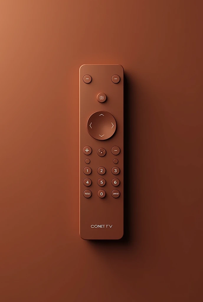 Mahogany brown satellite TV control with a writing that says CONET TV WITH VERY FEW BUTTONS TO CHANGE THE TV