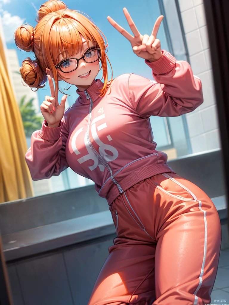 cartoon of a woman with red hair and blue eyes sitting on a bed, video game fanart, peach and goma style, pink twintail hair and cyan eyes, bottom angle, (sfw) safe for work, asuka suit under clothes!, danbooru and artstation, madeline from celeste, detailed fanart, female protagonist, (((((dark skin))))), thick thighs, red hair, blue eyes, (naked shirt), pink shirt, french braid