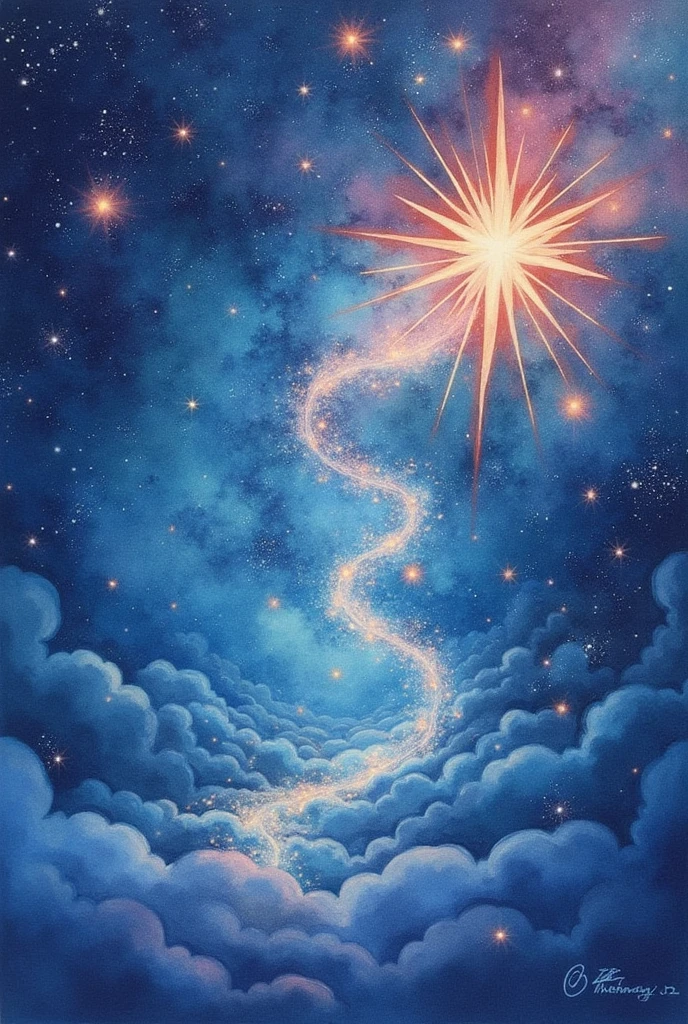 A universe full of stars。Sparkling。There is no one。Fantasy。Watercolor。