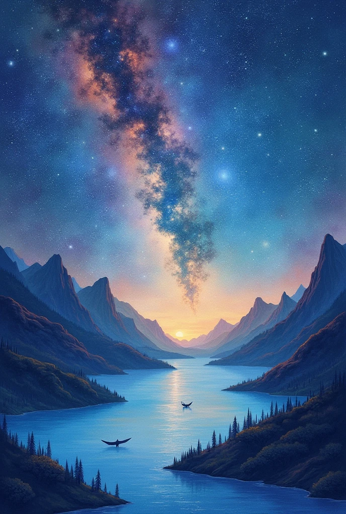 A universe full of stars。Sparkling。There is no one。Fantasy。Watercolor。