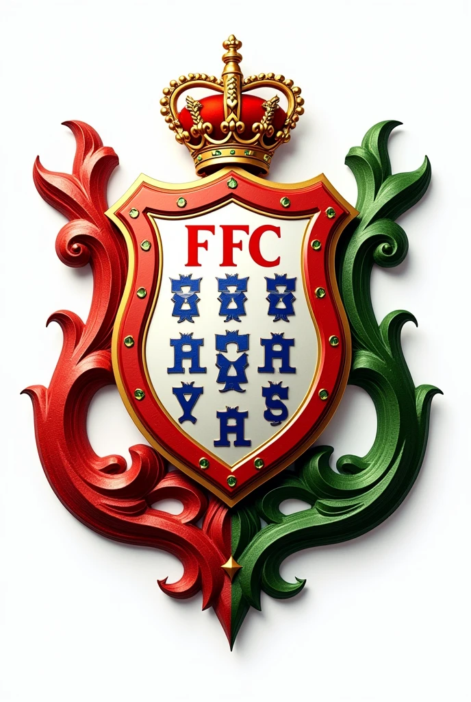 Football shield with the name FC Estrela de Portugal red and white with some symbol of Portugal 
