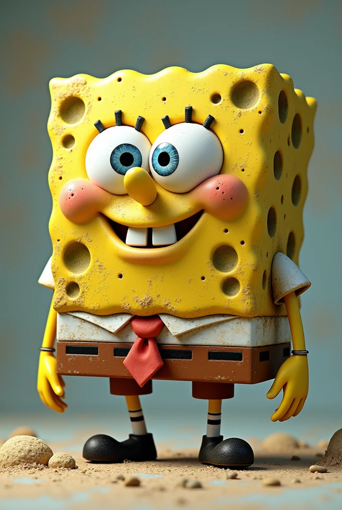 Physical appearance: Make SpongeBob a more realistic character, with a real sponge texture instead of the cartoon appearance. It may have a worn and dirty appearance..