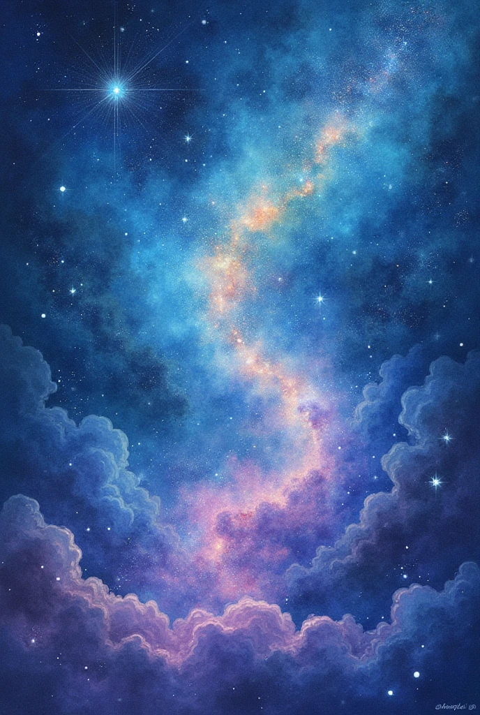 A universe full of stars。Sparkling。There is no one。Fantasy。Watercolor。