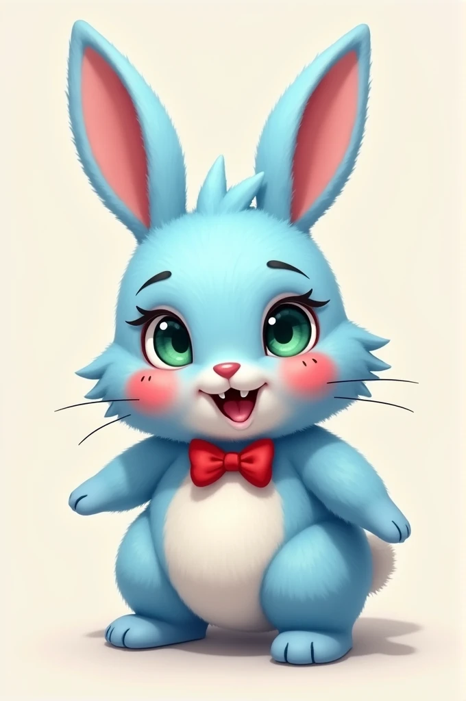 Blue bunny with red bowtie red cheeks green eyes furry guy big penis male rabbit