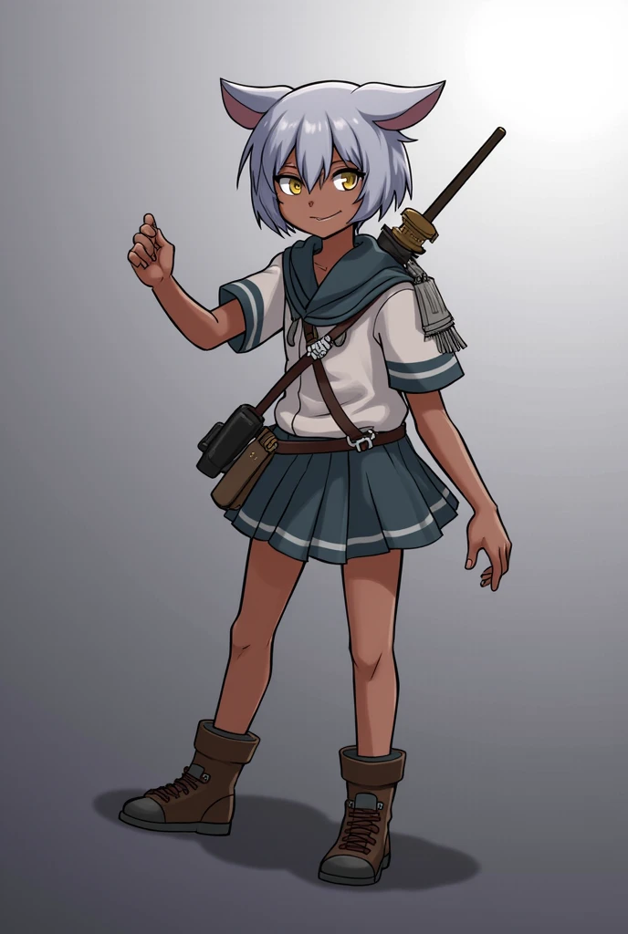 adventurer, animal , dark skin, short hair,gray hair,1girl
