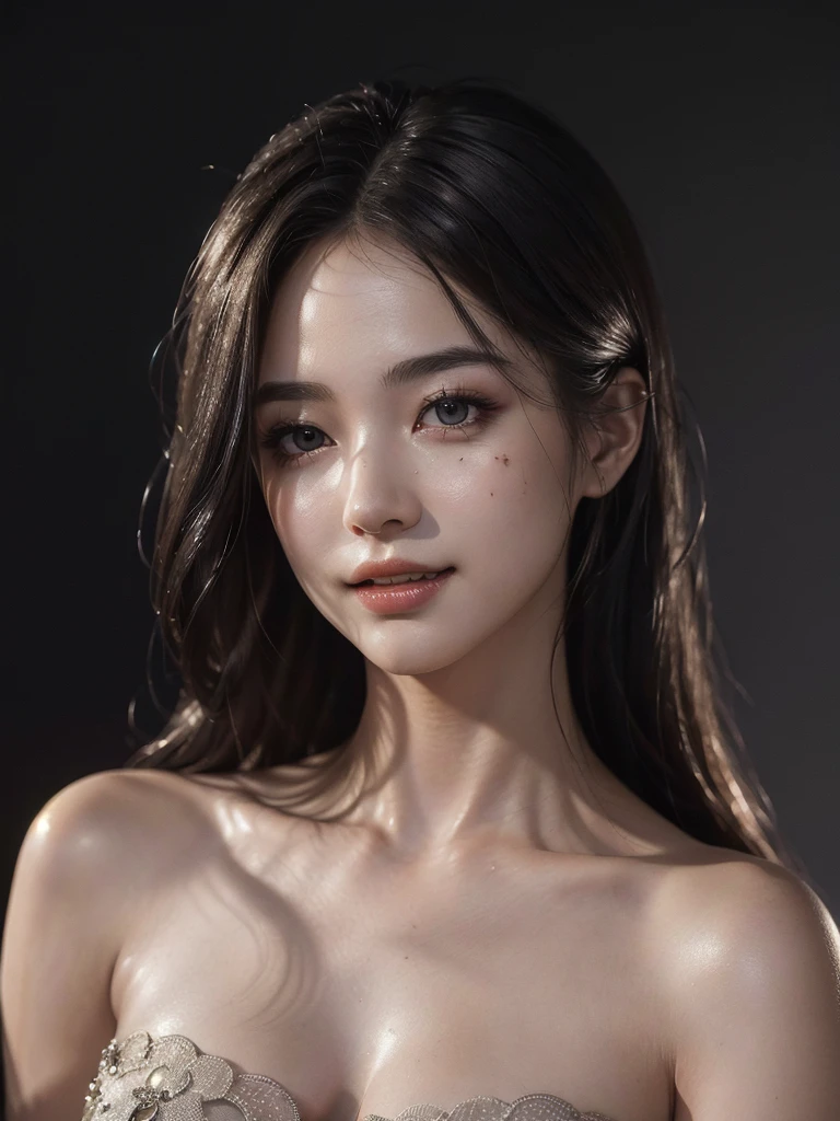 (((best quality))),(((ultra detailed))),(((masterpiece))),illustration,((Kim jisoo)),((Domineering temperament)),((Face close-up)),(red netting), ((Open Strapless lace bra)),((Bare breasts)),(fine),details eyes,realistic,influenza,Smooth Supple skin,Depth of Field,scorn,((HD)),