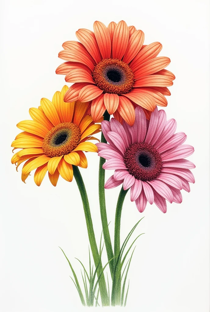 Drawing of 3 gerberas