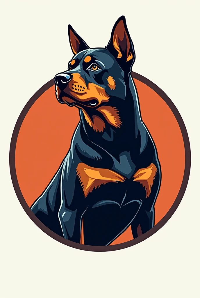 Round logo with a drawing of a brave Rottweiler dog