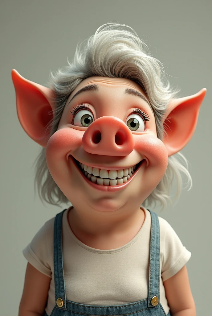 A human with a pig nose and bucktoothed front teeth woman Chubby Clothing
