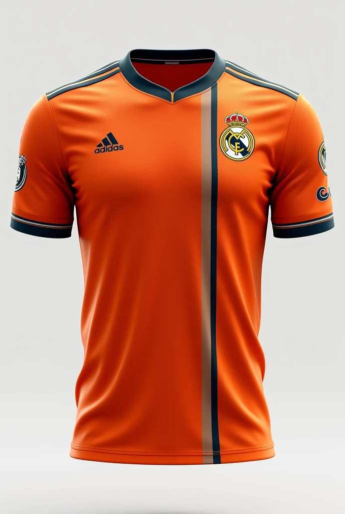 Orange and black sports jersey with light grey details for the Faculty of Legal and Diplomatic Sciences inspired by the Real Madrid alternative jersey 
