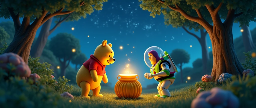 Winnie the Pooh，honeypot，cute，Starry Sky，Buzz Lightyear，forest