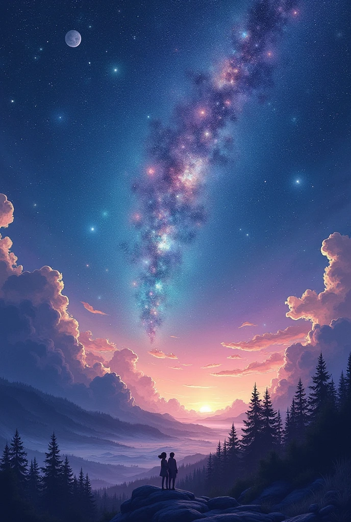 Beautiful outer space。Lots of stars。No people。Fantasy。Watercolor。