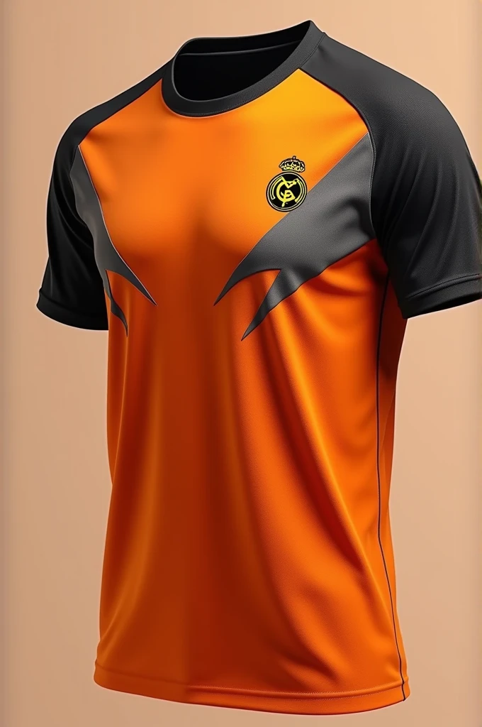 Orange and black t-shirt with grey details for law school inspired by the Real Madrid alternative shirt