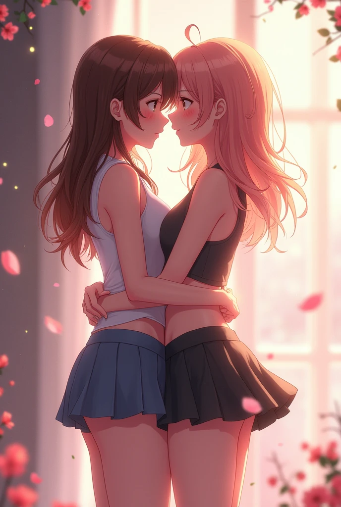  Women kissing in short skirt anime 