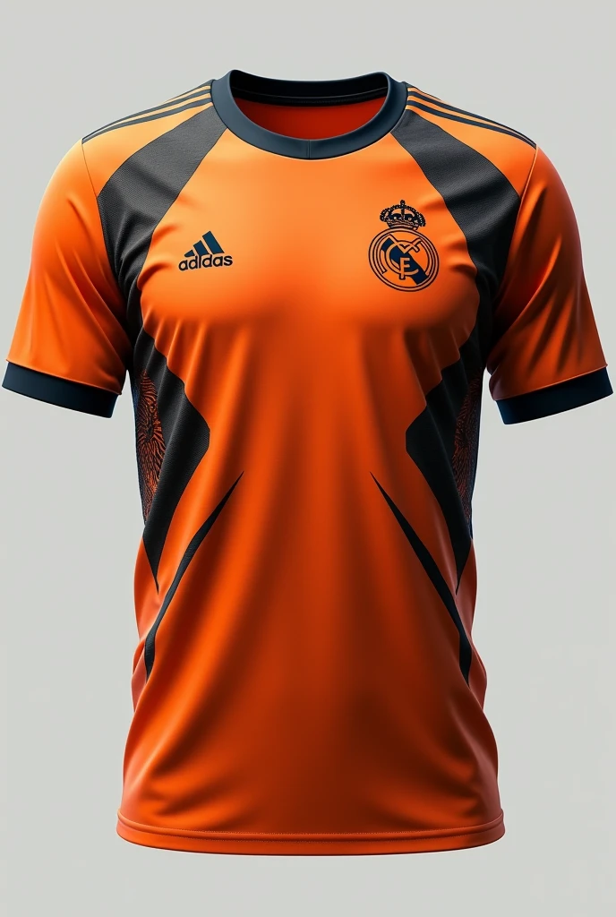 Orange and black t-shirt with grey details for law school inspired by the Real Madrid alternative shirt