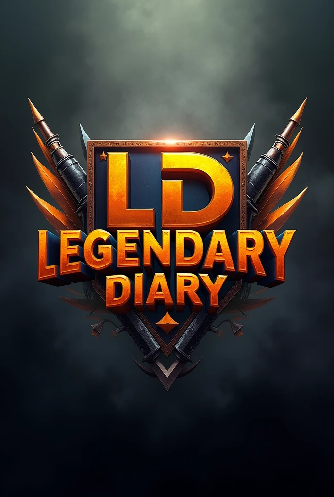 a logo for a free fire championship with the name "Legendary diary" where this name must be printed large and clearly visible, use weapons, smoke in the background, the initials the initials must be LD and not DL the name Put details about free fire