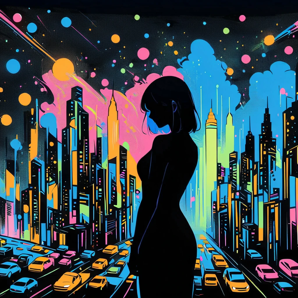 (work of art, best qualityer:1.2),black light, 1 girl, standing alone
